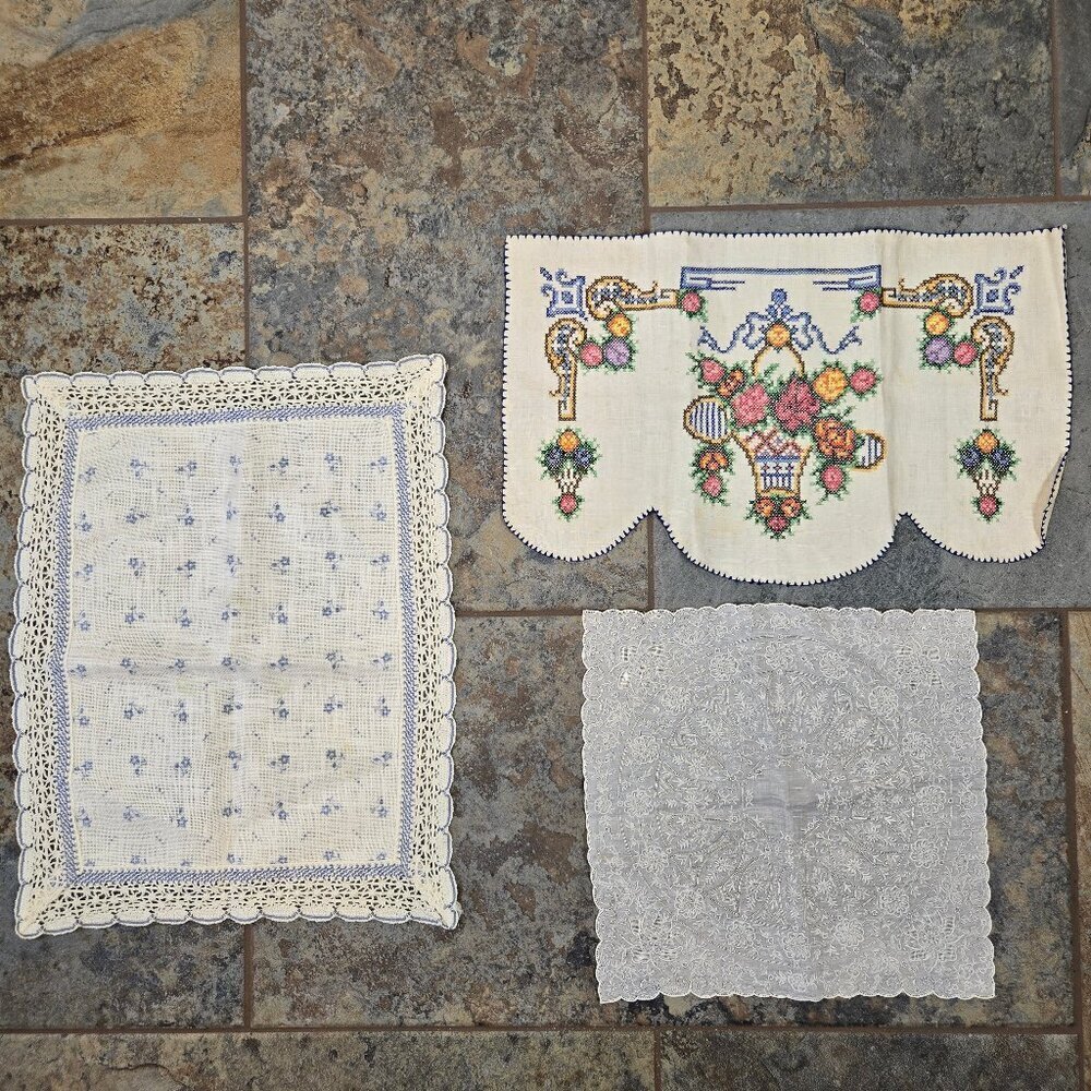 3 Piece Bundle of Doilies Vintage Decorative Ornamental Cotton Mats Home